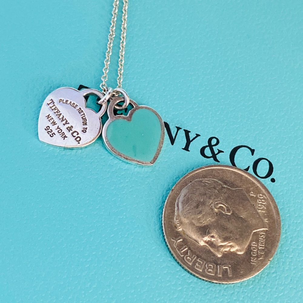 Tiffany & co blue double mini heart necklace 16” - Picture 4 of 7